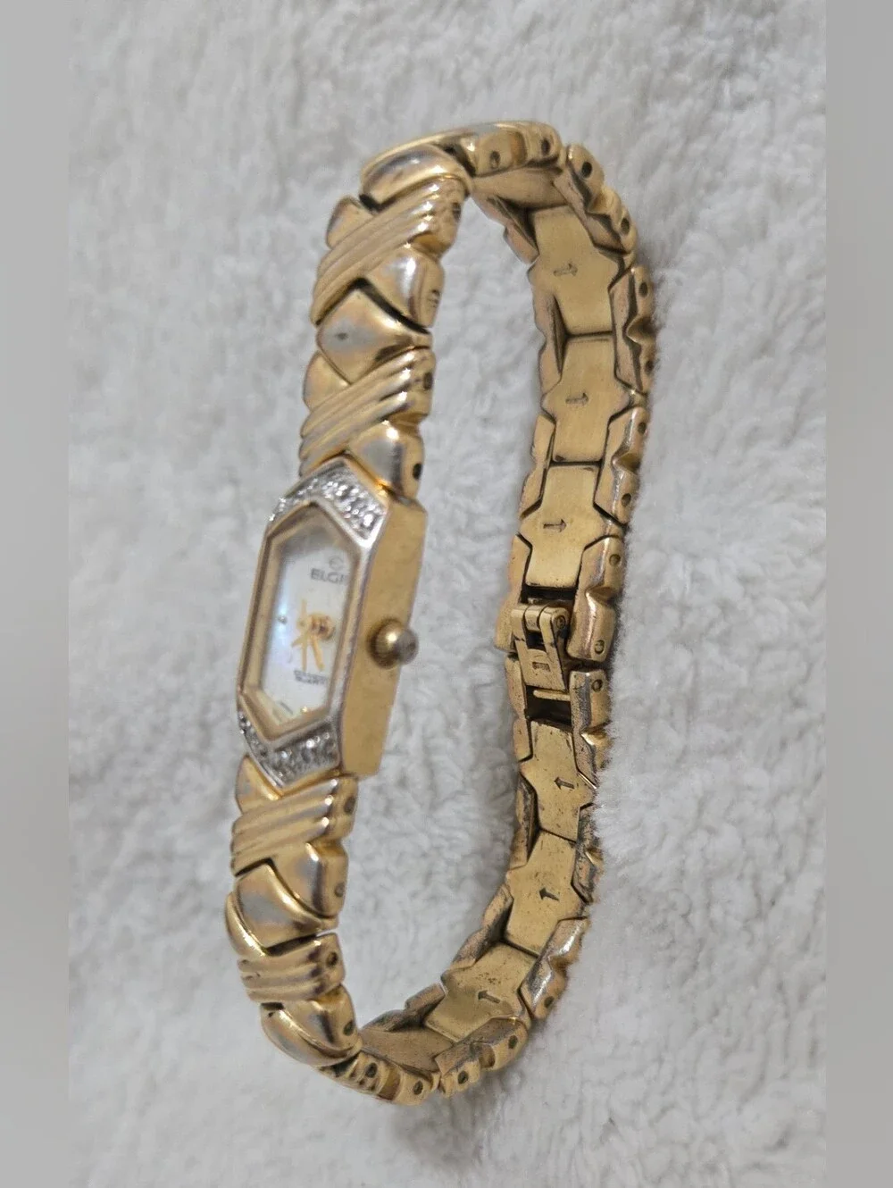 Vintage Women's Gold-Tone Watch with Diamond Accents Elgin